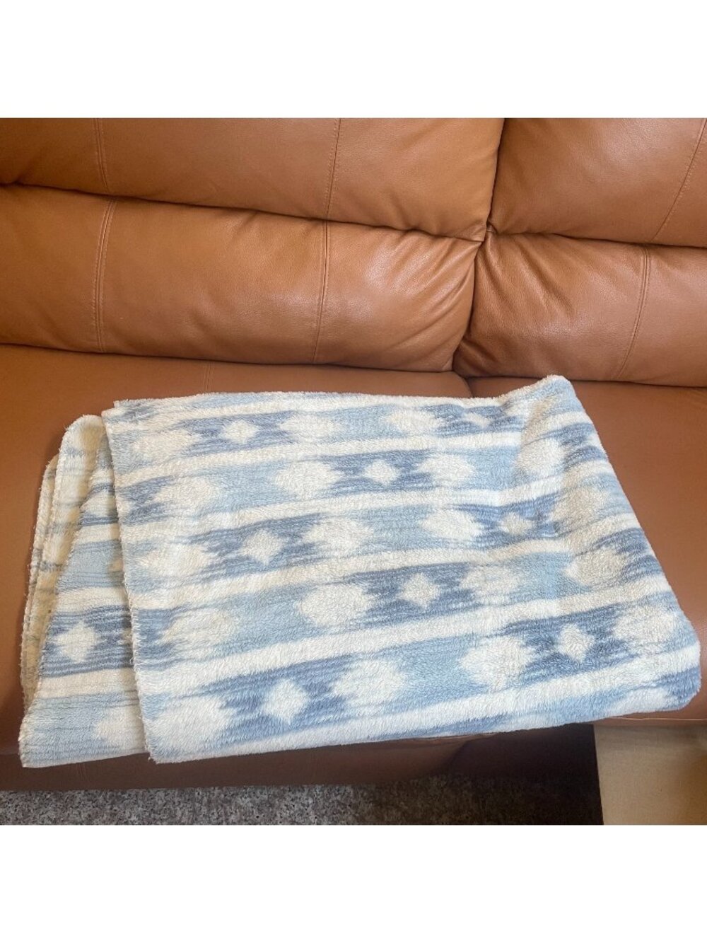 Frye Blue Ikat Aztec Sherpa Throw Blanket